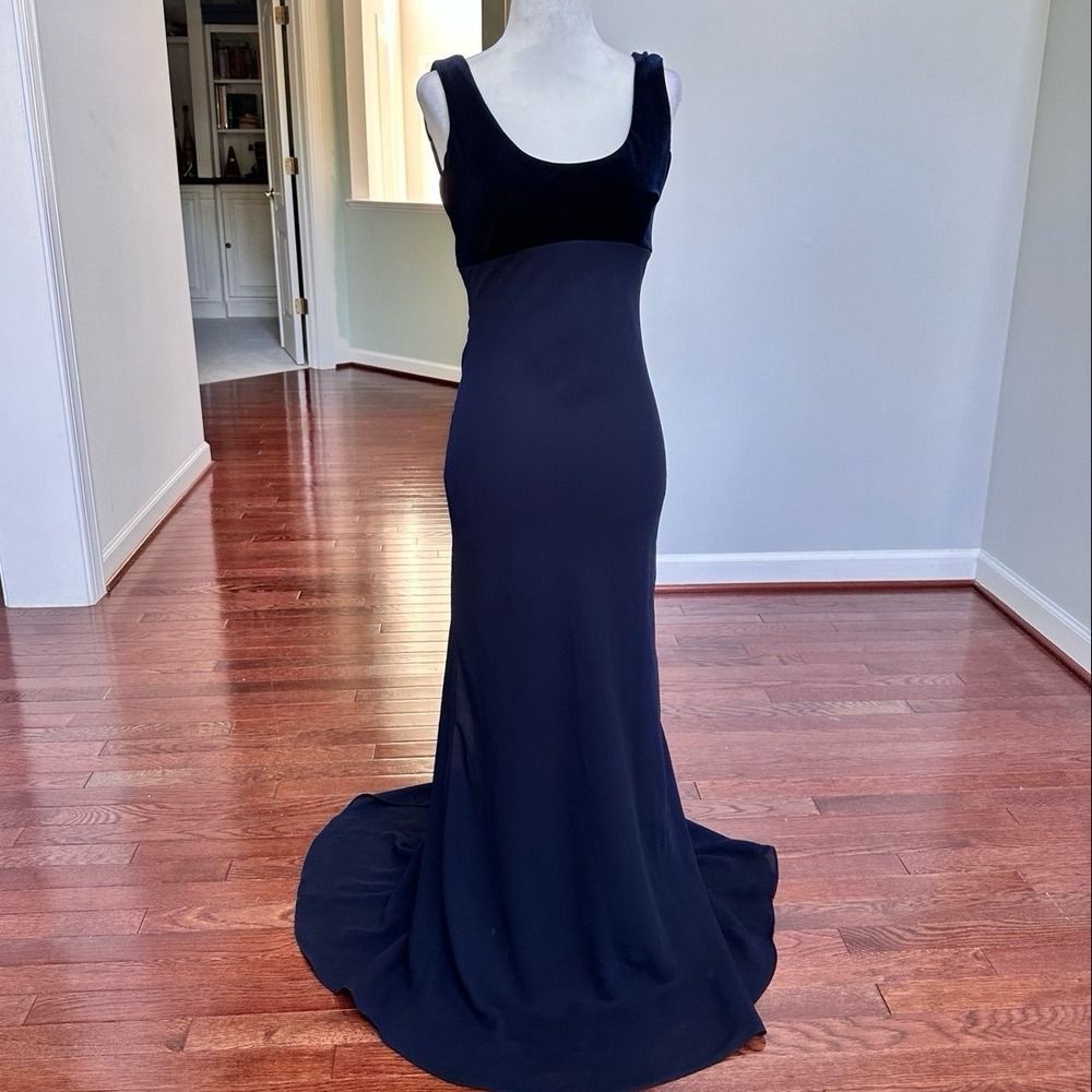 Vintage Y2K 2000s ZUM ZUM Navy Blue Velour Sexy Feminine Ethereal Gown Dress